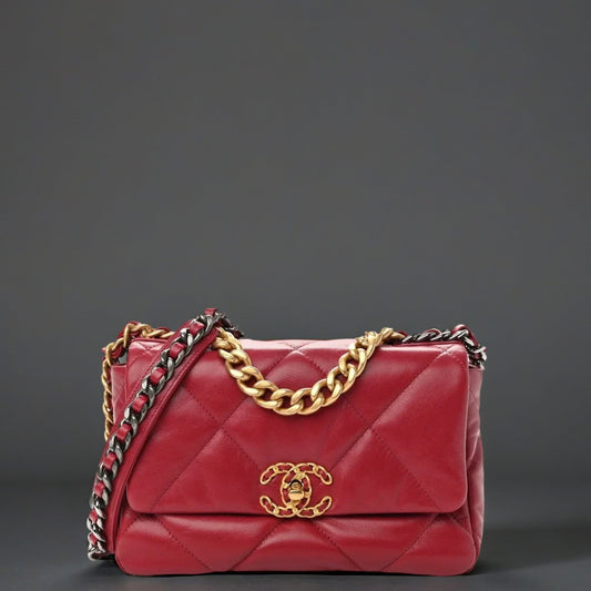 Goatskin Quilted Medium Chanel 19 Flap Red