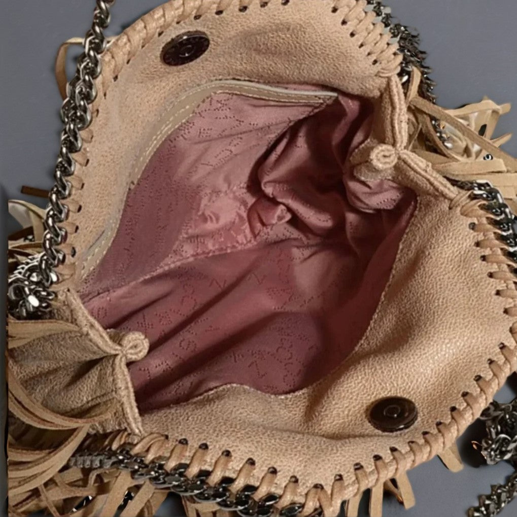 Shaggy Deer Fringe Tiny Falabella Fold Over Tote Gold