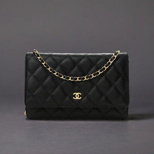 Caviar Quilted Wallet On Chain WOC Black