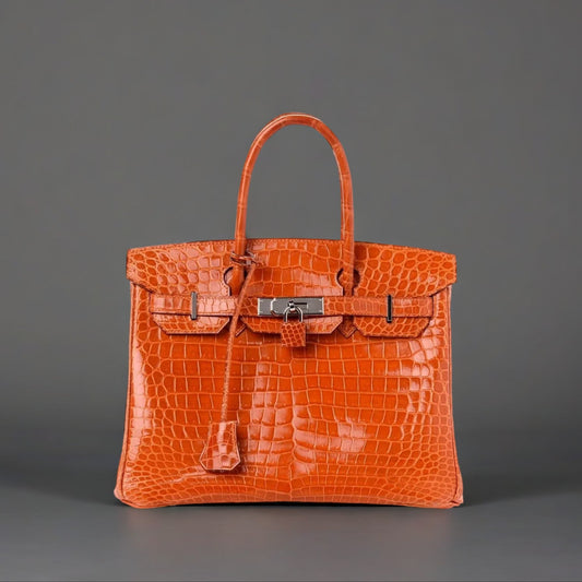 Shiny Porosus Crocodile Birkin 35 Orange