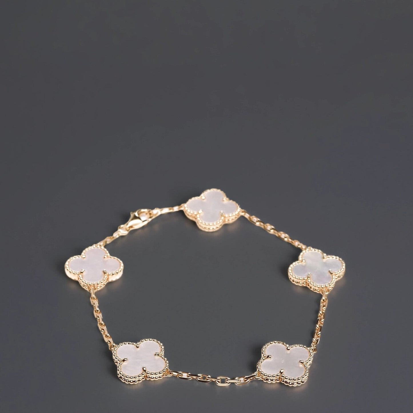 18K Yellow Gold Mother of Pearl 5 Motifs Vintage Alhambra Bracelet