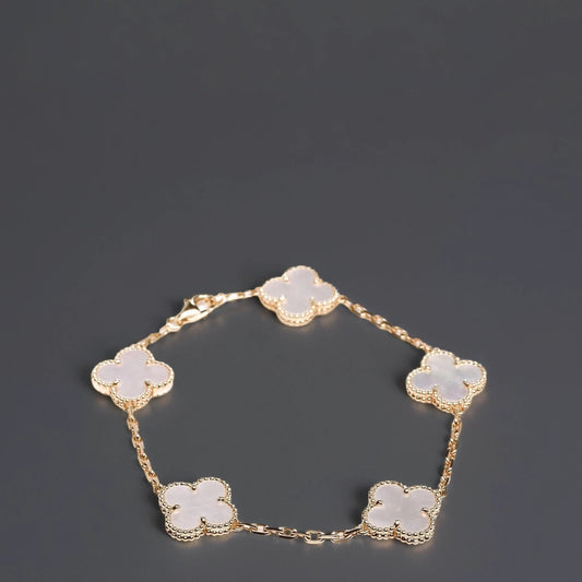 18K Yellow Gold Mother of Pearl 5 Motifs Vintage Alhambra Bracelet