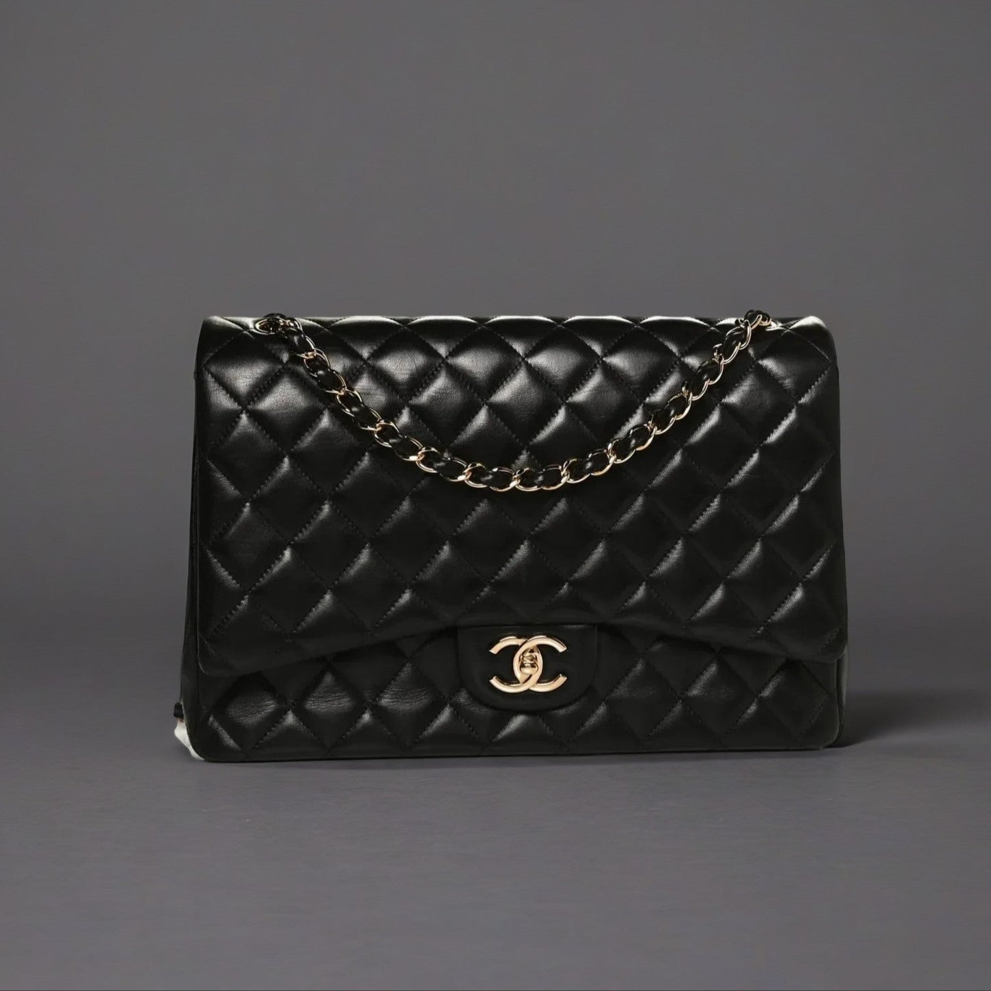 Lambskin Quilted Maxi Double Flap Black