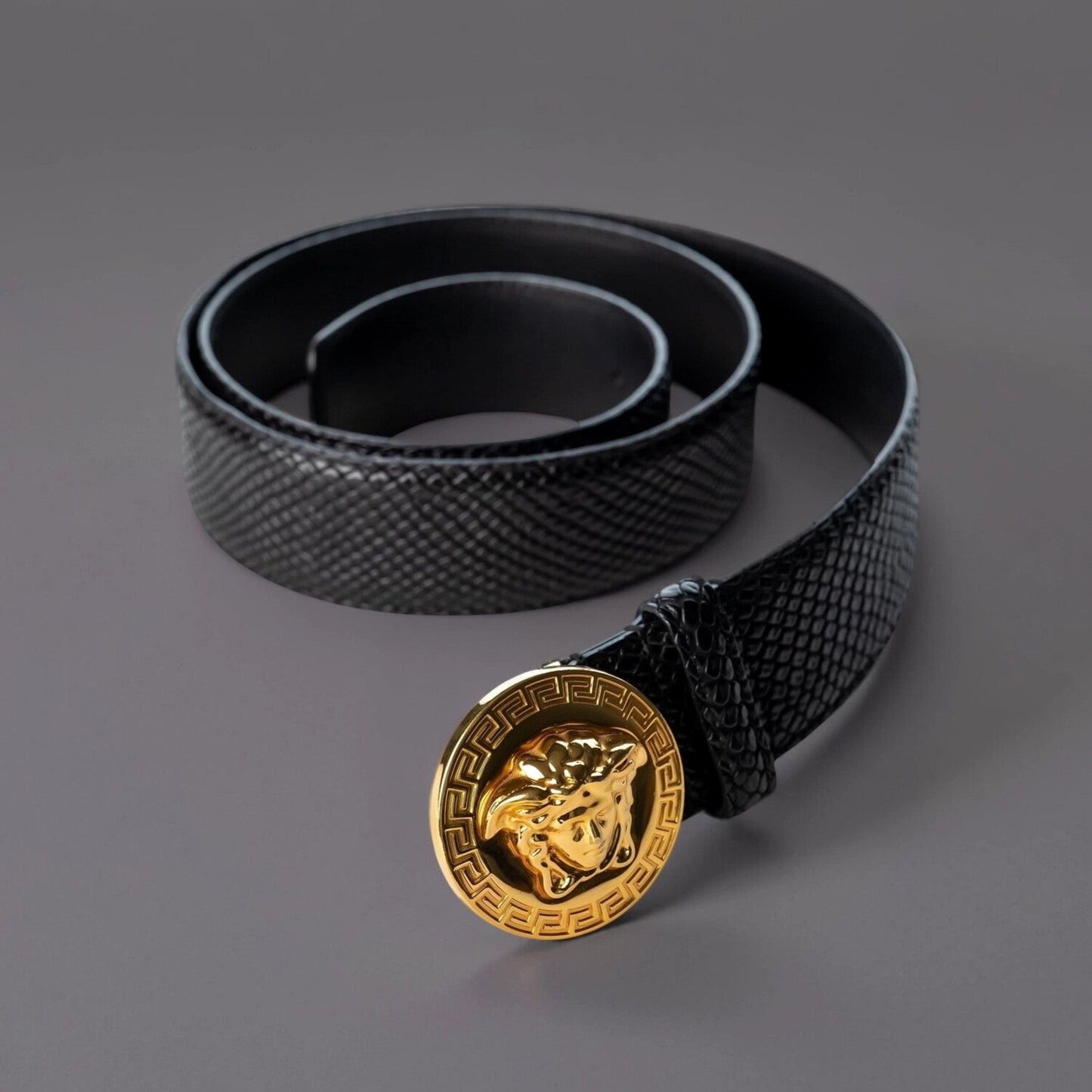 Medusa Snake Embossed Leather Belt 100 40