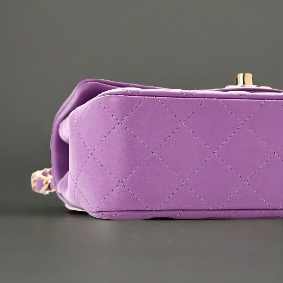 Lambskin Quilted Mini Rectangular Flap Purple
