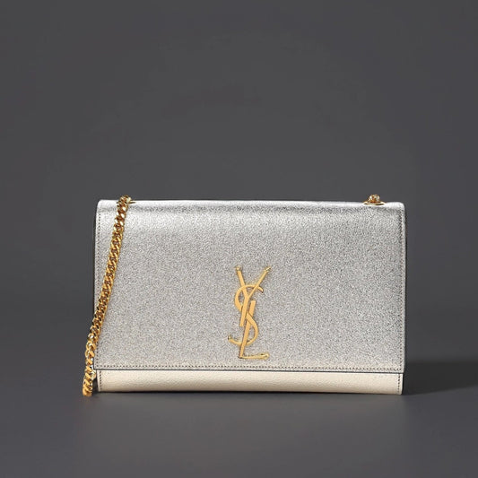 Metallic Calfskin Medium Classic Monogram Kate Satchel Platine