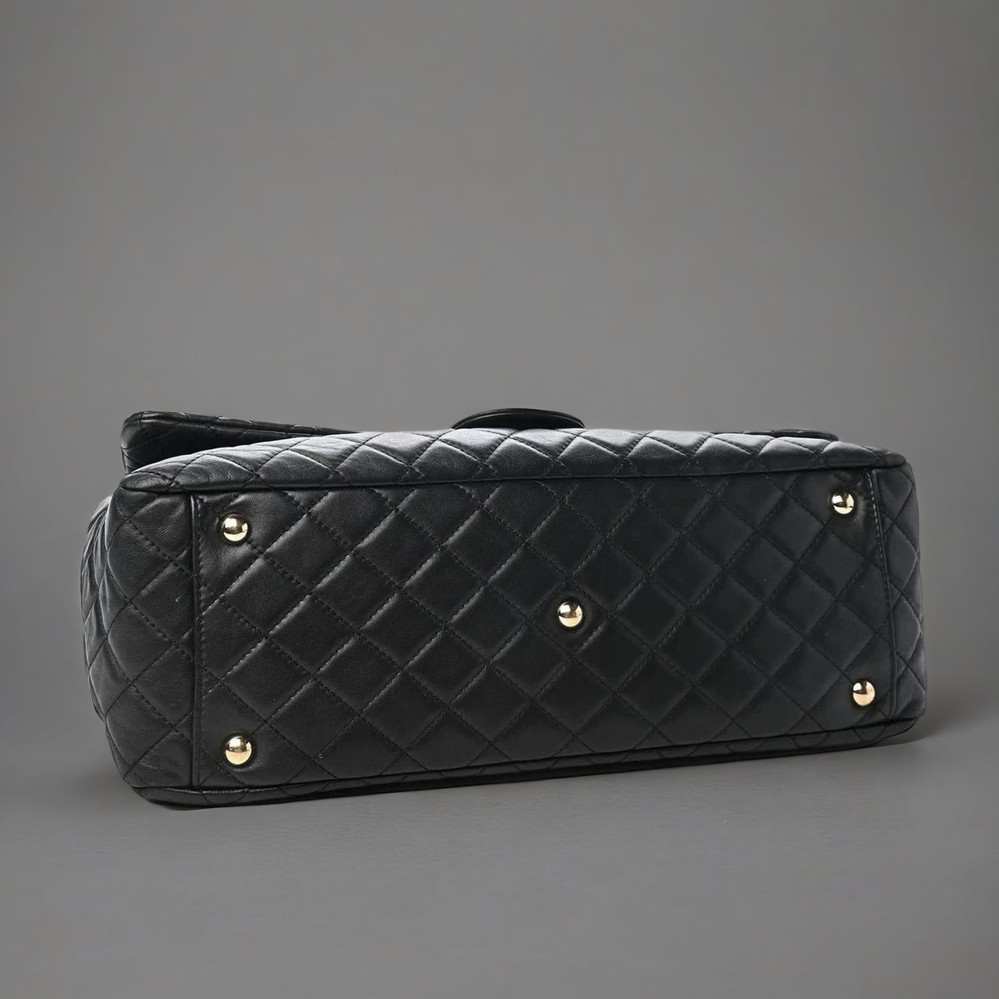 Calfskin Quilted XXL Travel Flap Bag Black