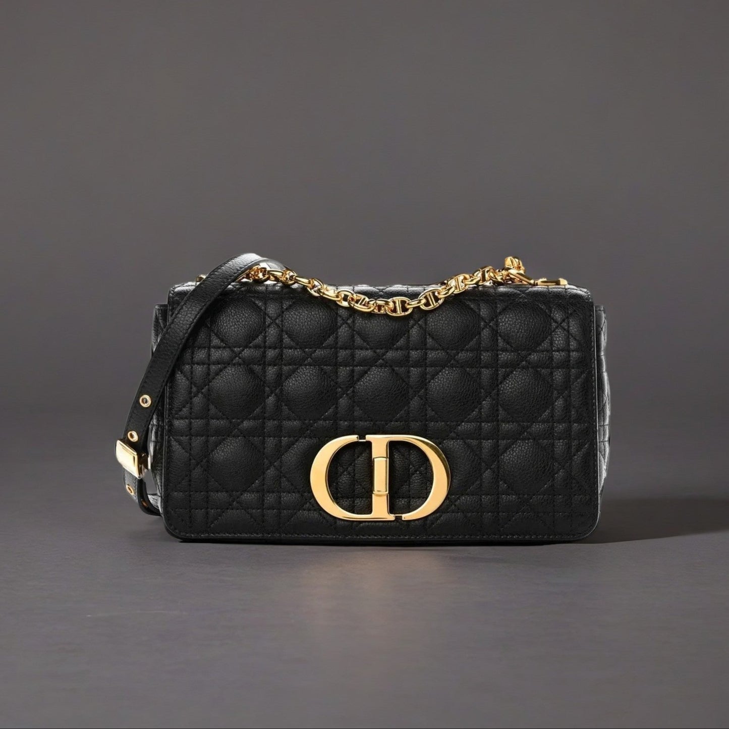 Calfskin Cannage Medium Caro Bag Black