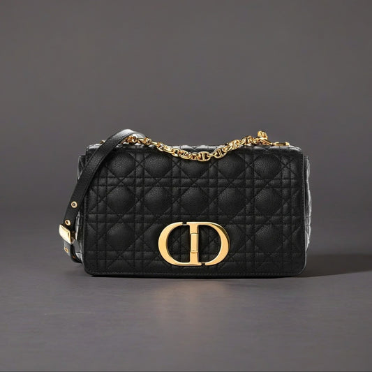 Calfskin Cannage Medium Caro Bag Black