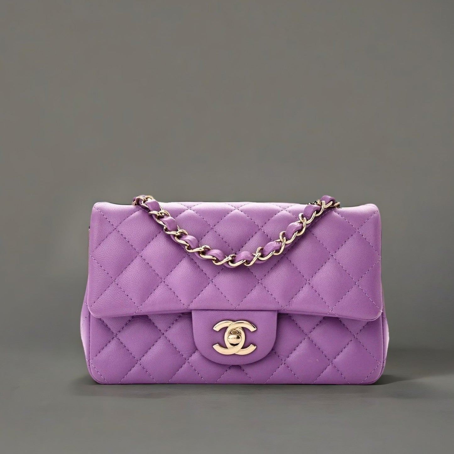 Lambskin Quilted Mini Rectangular Flap Purple