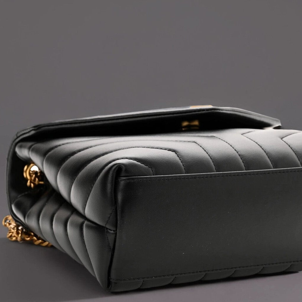 Calfskin Y Quilted Monogram Small Loulou Chain Satchel Black