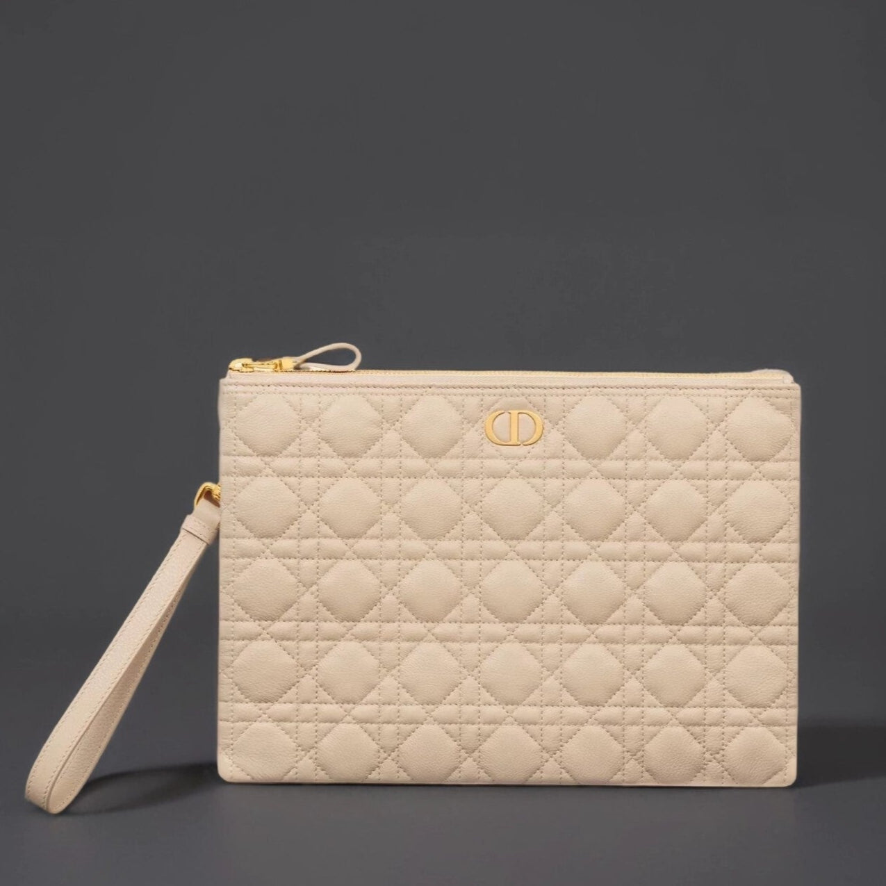 Supple Calfskin Cannage Large Caro Daily Pouch Beige