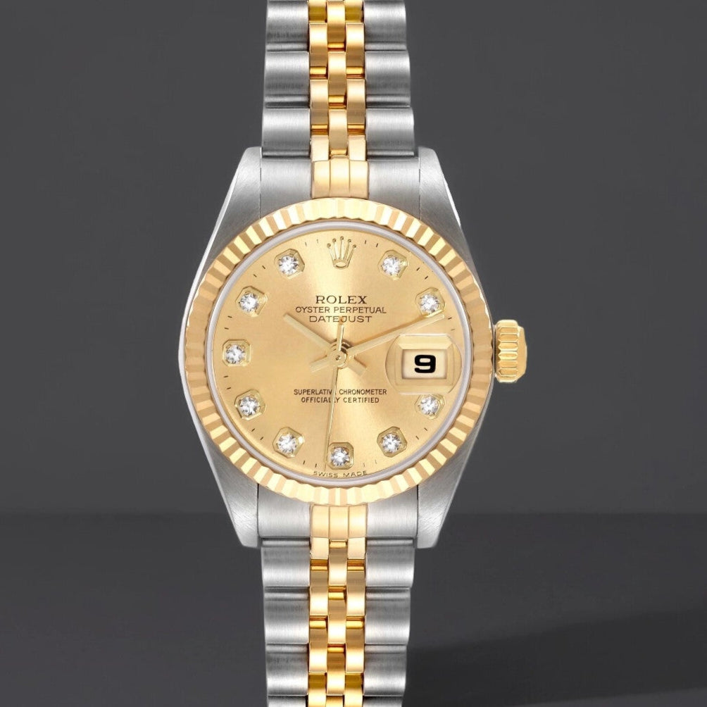 Rolex Datejust 26mm Steel Yellow Gold Diamond Dial Ladies Watch
