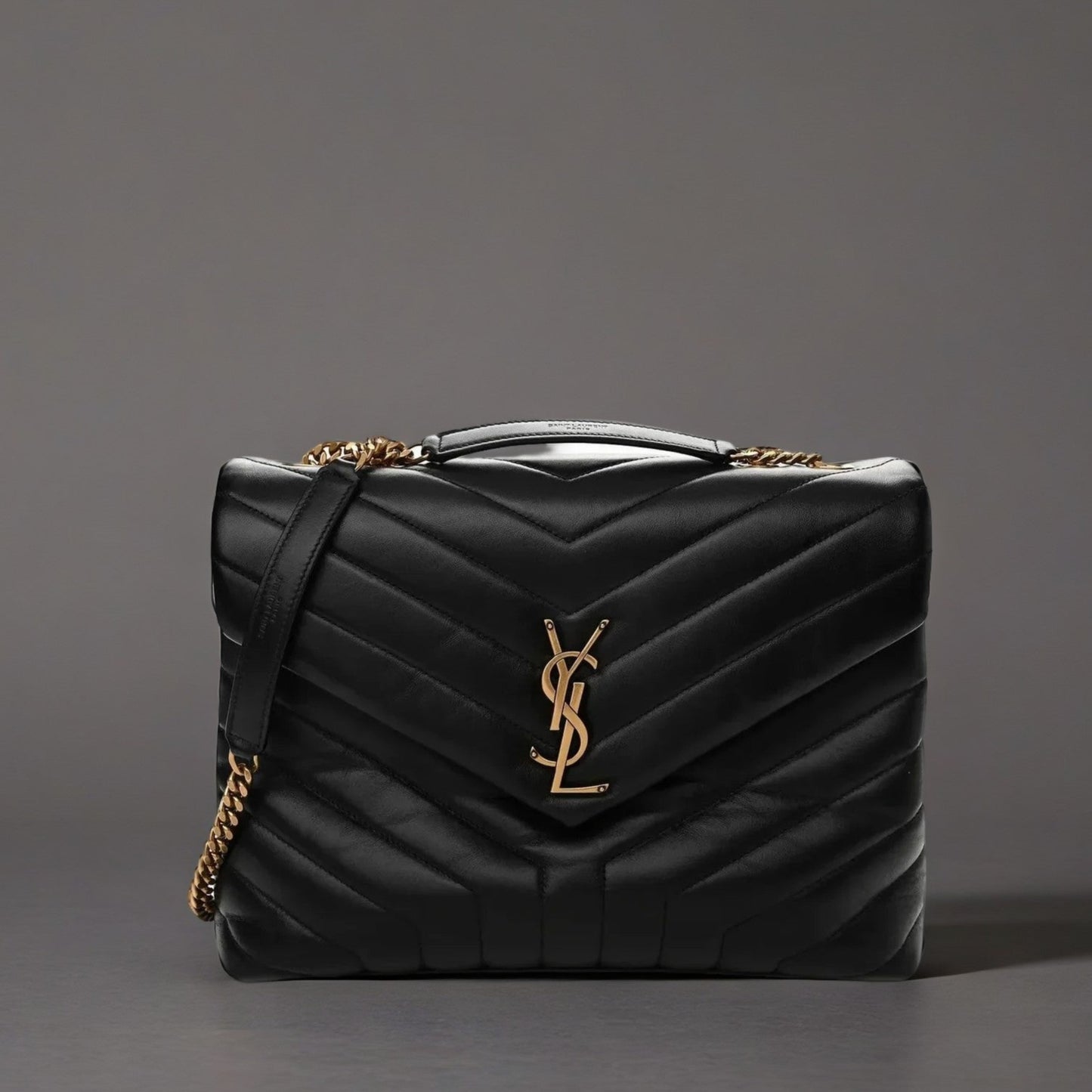 Calfskin Y Quilted Monogram Medium Loulou Chain Satchel Black