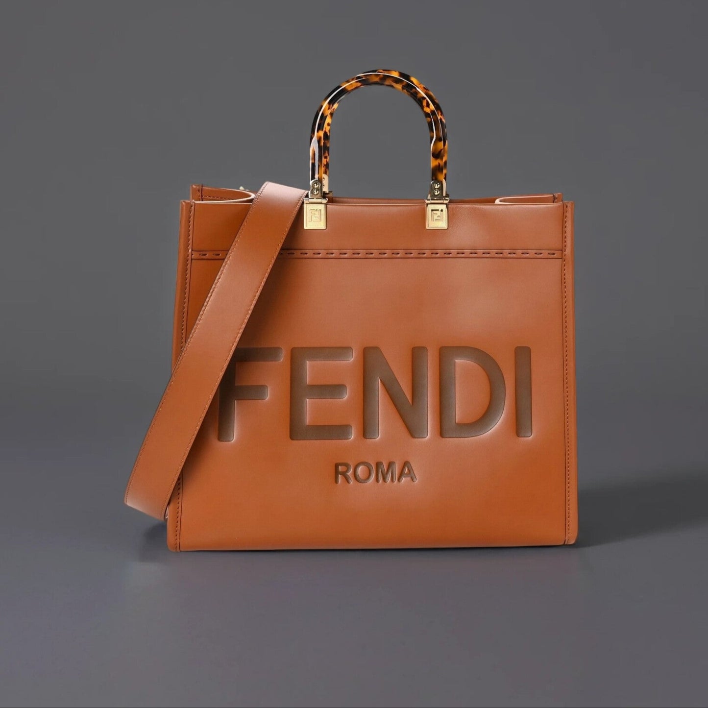 Vitello King Plexiglass Medium Fendi Sunshine Shopper Tote Cuoio