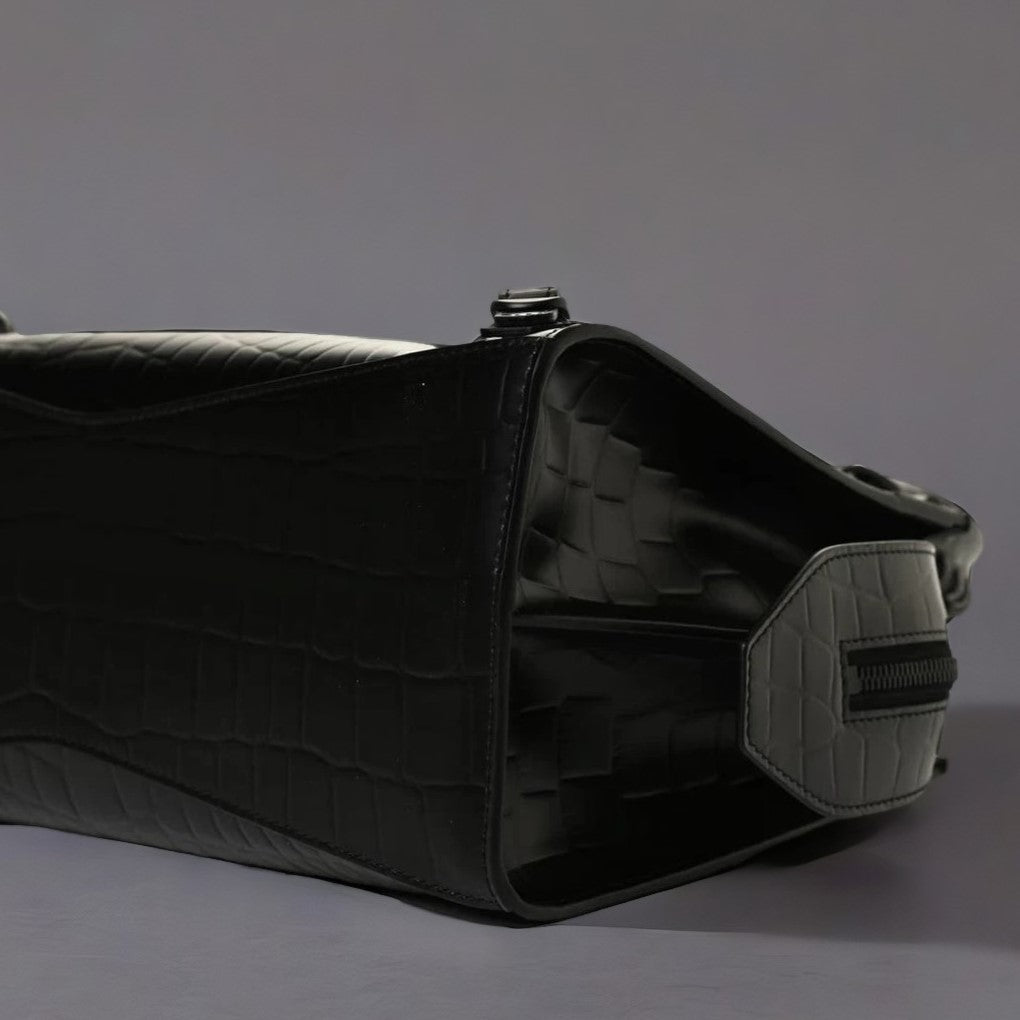 Semi Shiny Calfskin Crocodile Embossed Neo Classic Black Hardware S City Black