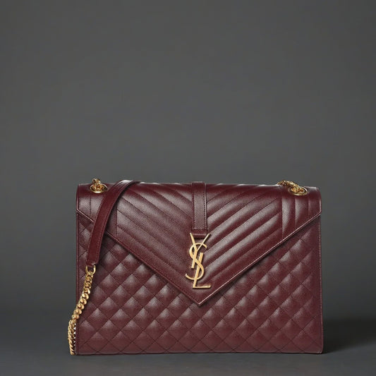 Grain De Poudre Mixed Matelasse Large Triquilt Monogram Satchel Rouge Legion