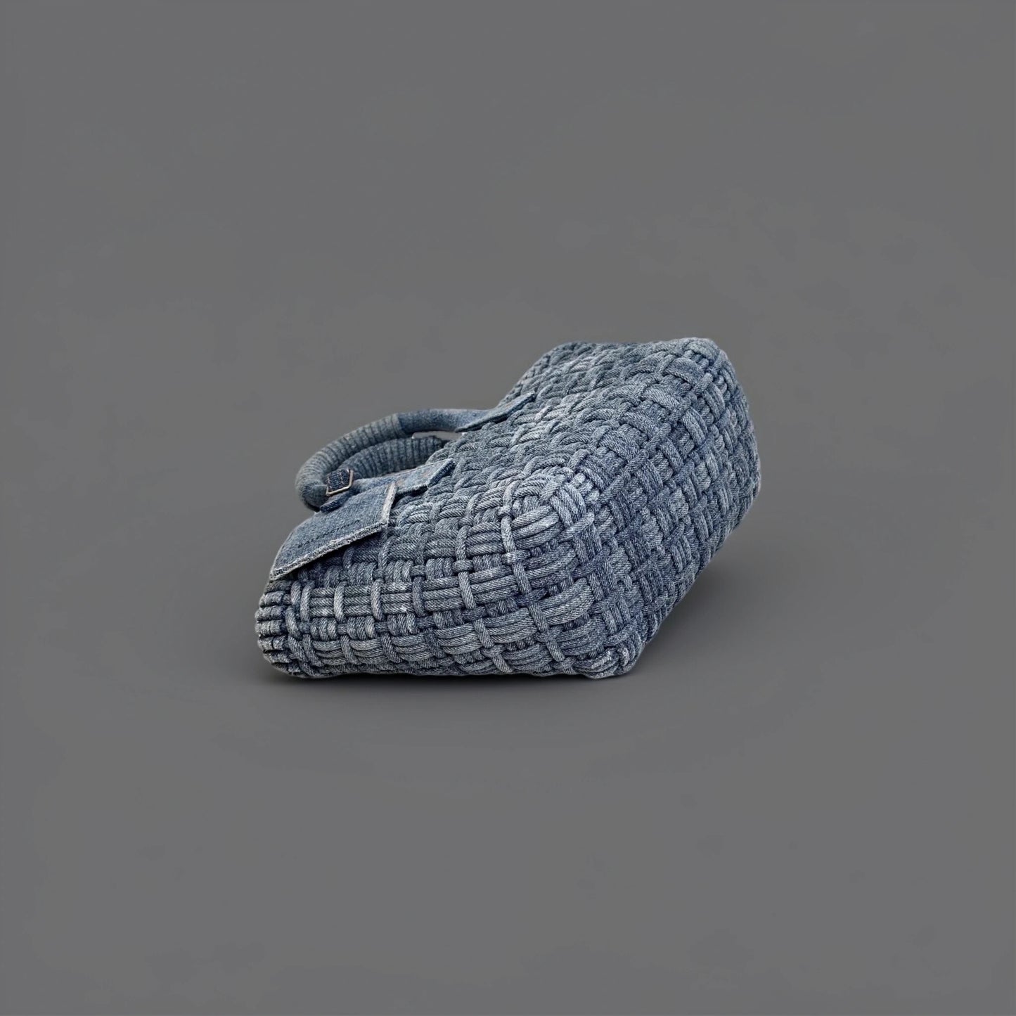Washed Frayed Denim Braided XS Bistro Basket Blue