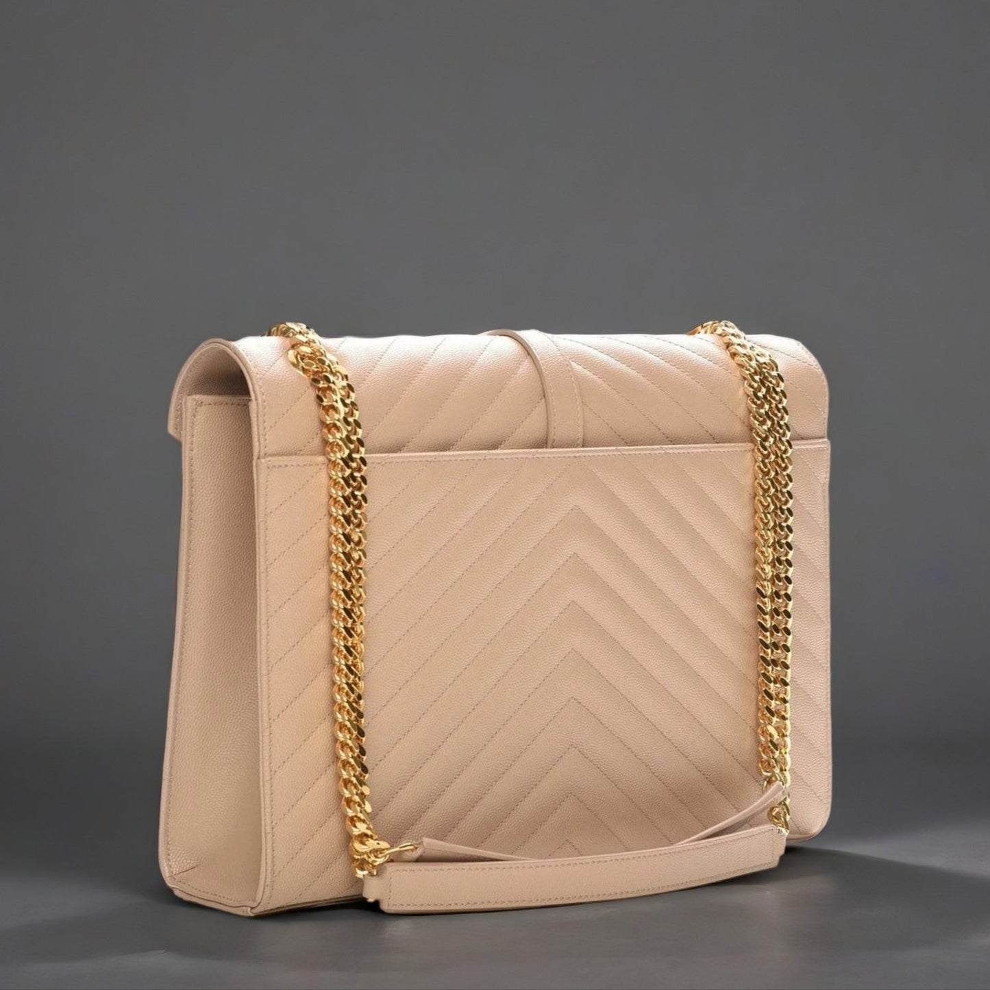 Grain De Poudre Matelasse Chevron Large Monogram Satchel Dark Beige