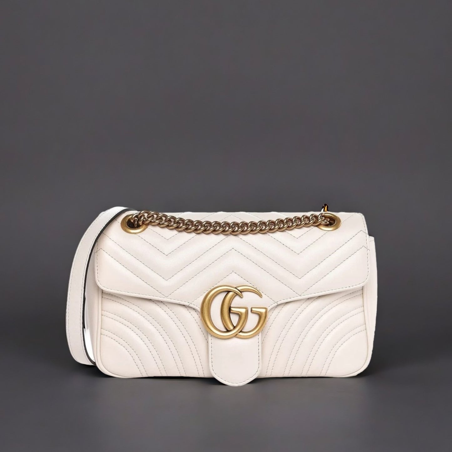 Calfskin Matelasse Small GG Marmont Shoulder Bag White