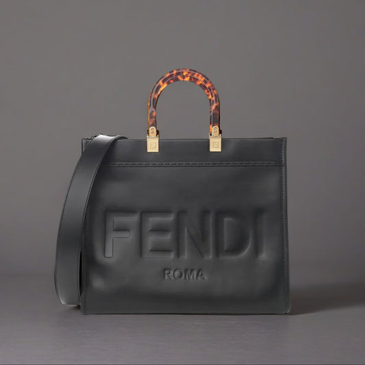 Vitello King Plexiglass Medium Fendi Sunshine Shopper Tote Black