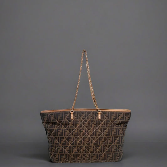 Tobacco Zucca Quilted Canvas and Leather Large Roll Tote