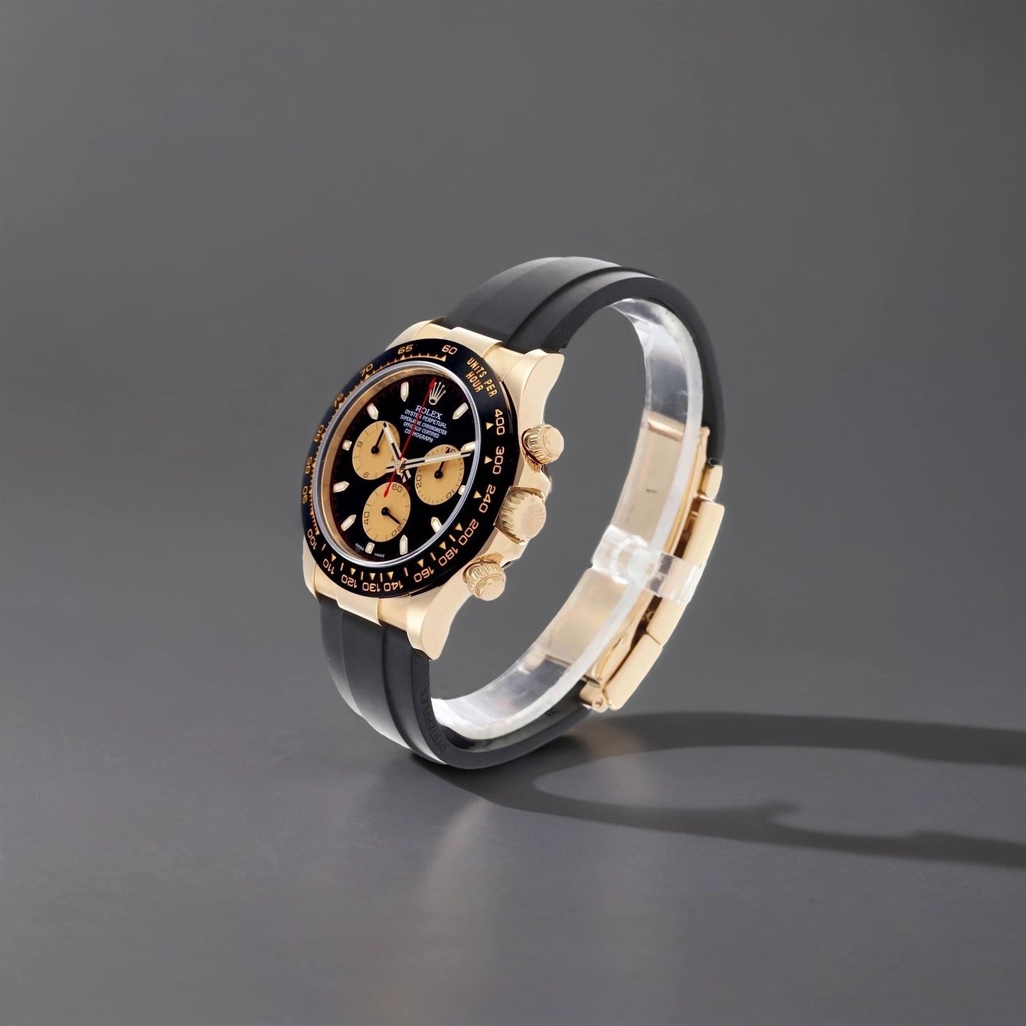 Rolex Daytona Yellow Gold Ceramic Bezel Oysterflex Mens Watch