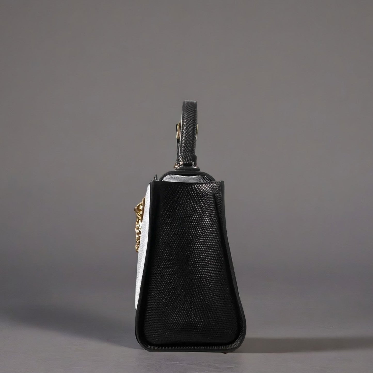 DOLCE & GABBANA Lizard Embossed Calfskin Large Monica Top Handle Bag Black