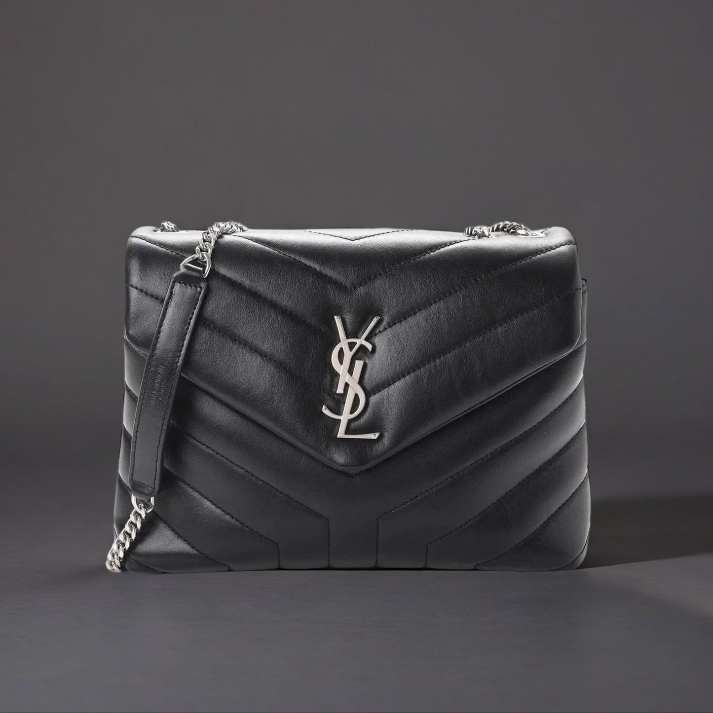 Calfskin Y Quilted Monogram Small Loulou Chain Satchel Black