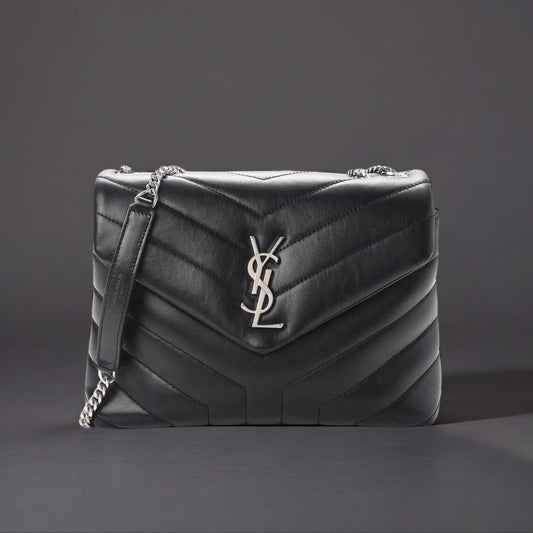 Calfskin Y Quilted Monogram Small Loulou Chain Satchel Black