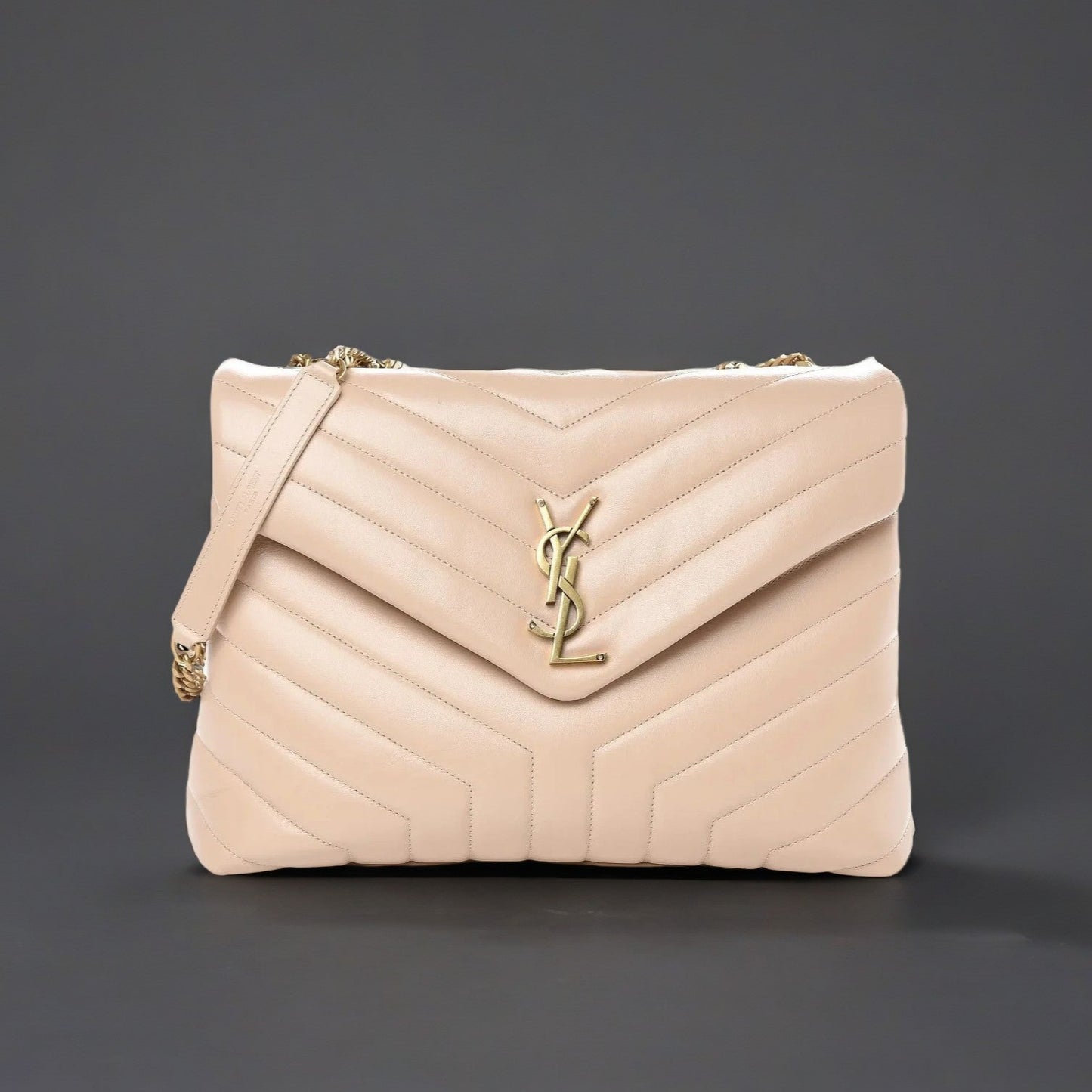 Calfskin Y Quilted Monogram Medium Loulou Chain Satchel Nude Powder