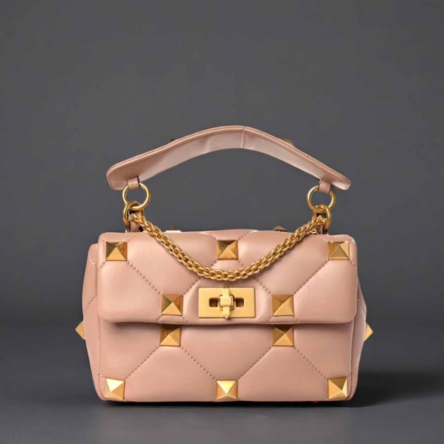 Nappa Medium Roman Stud Shoulder Bag Rose Cannelle
