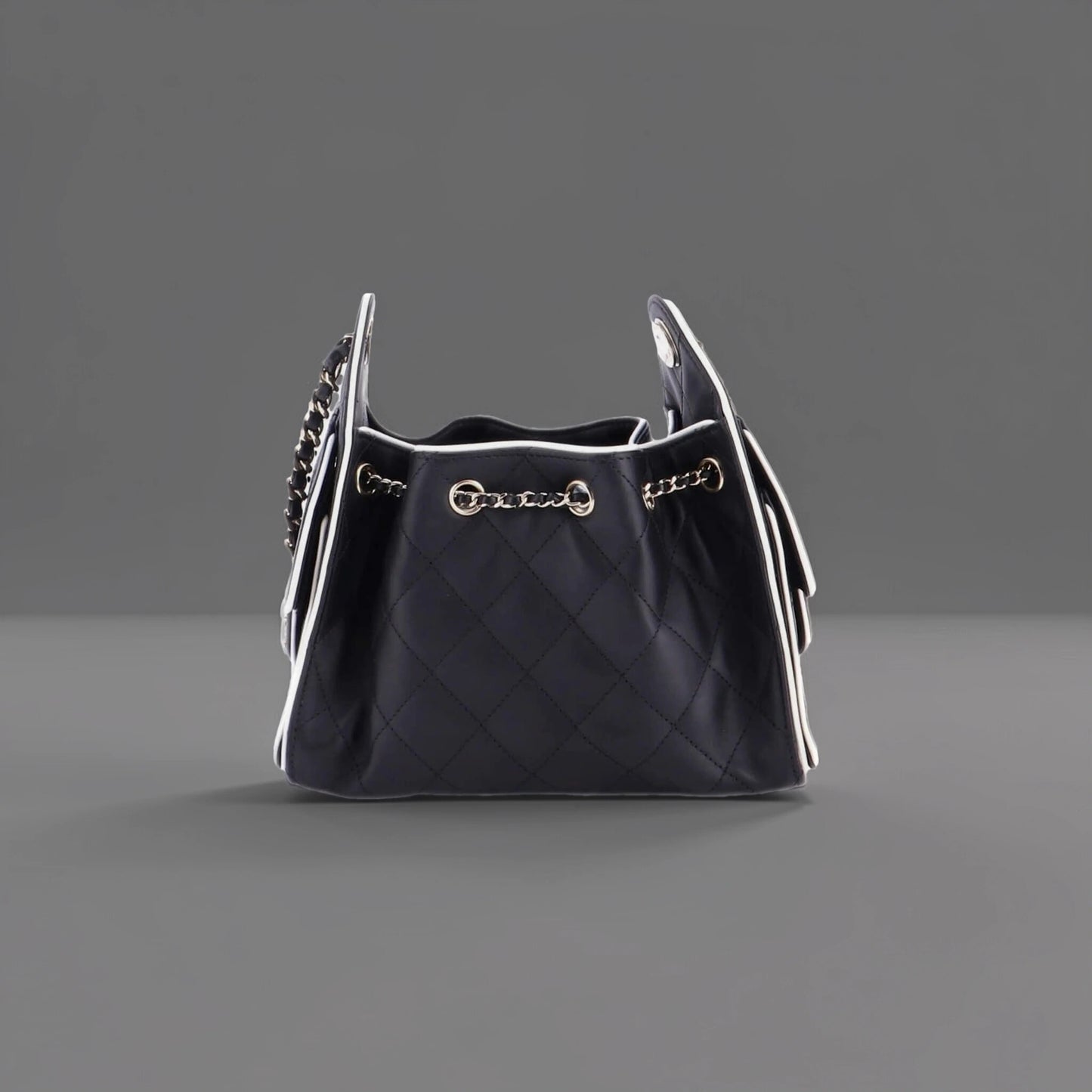 Braided Raffia Calfskin Mini Chanel 25 Handbag Black White