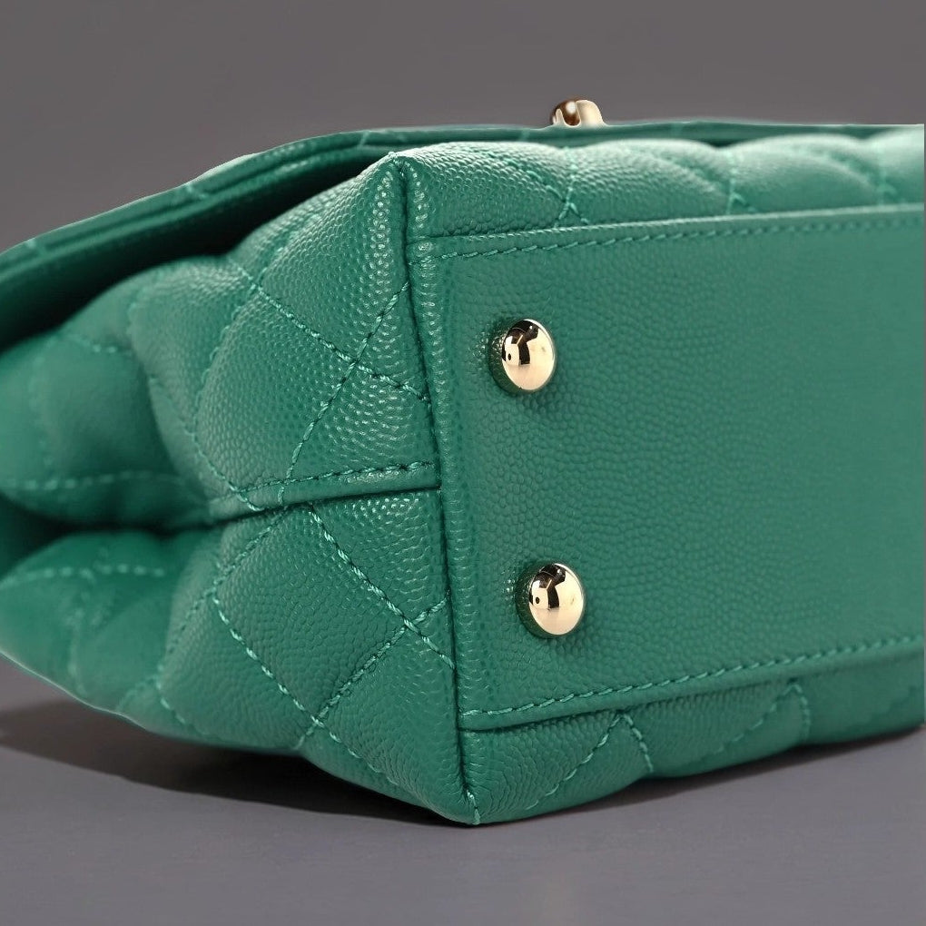 Caviar Quilted Extra Mini Coco Handle Flap Green