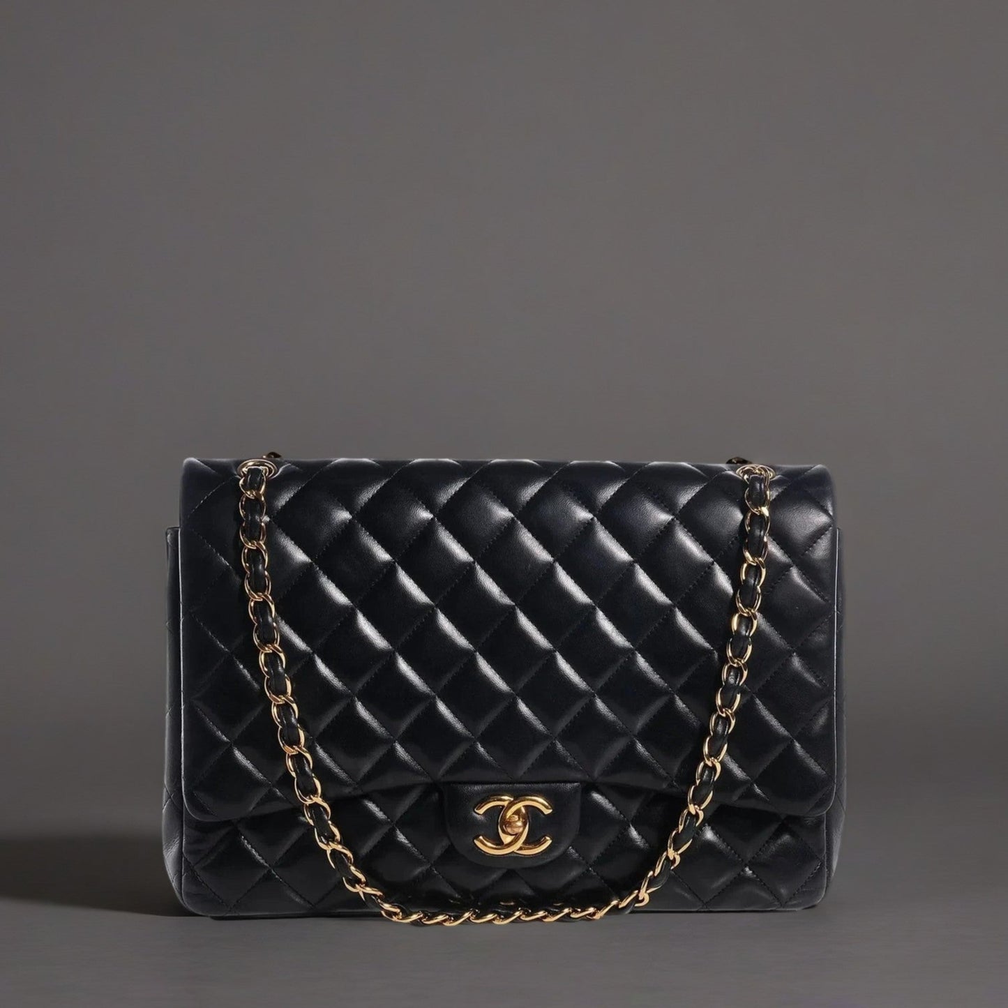 Lambskin Quilted Maxi Double Flap Black