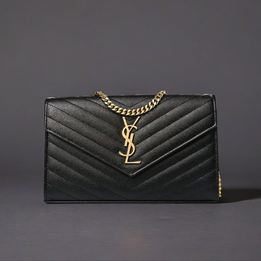 Grain De Poudre Matelasse Chevron Monogram Chain Wallet Black