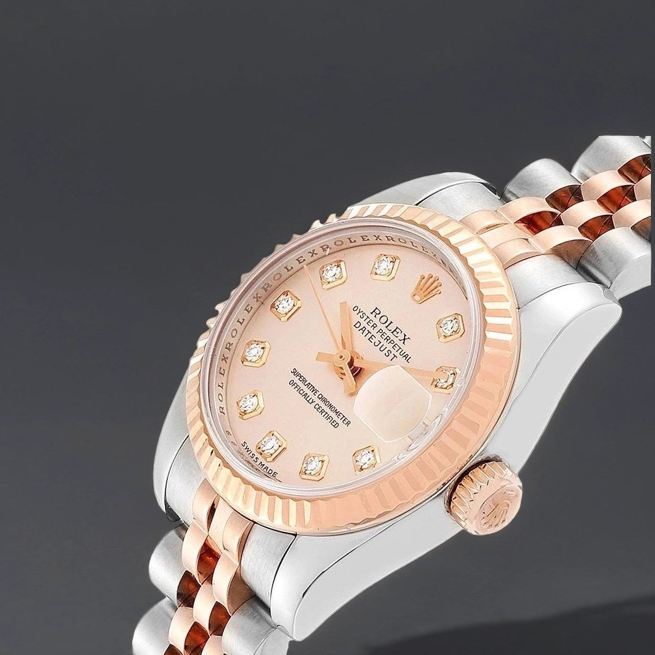 Rolex Datejust 26mm Steel Rose Gold Diamond Dial Ladies Watch