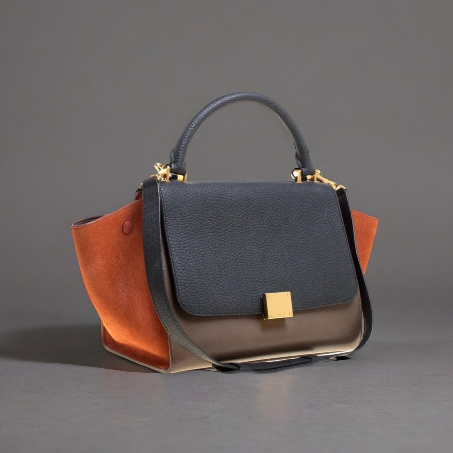 Satin Baby Grained Calfskin Medium Tri-Color Trapeze Tan