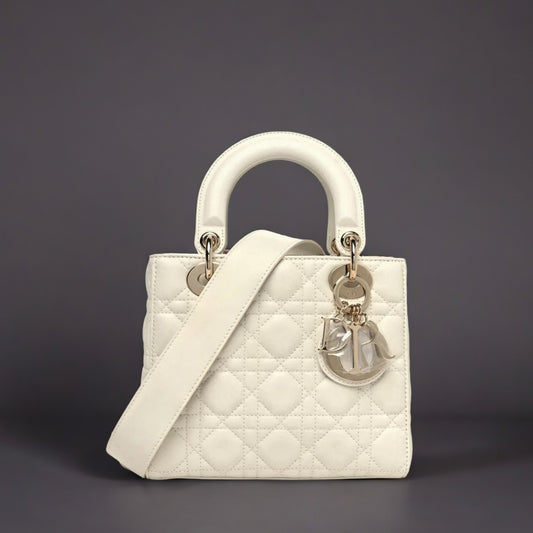 Lambskin Cannage Small My ABCDior Lady Dior White