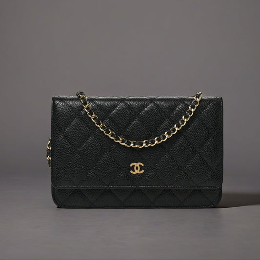 Caviar Quilted Wallet on Chain WOC Black