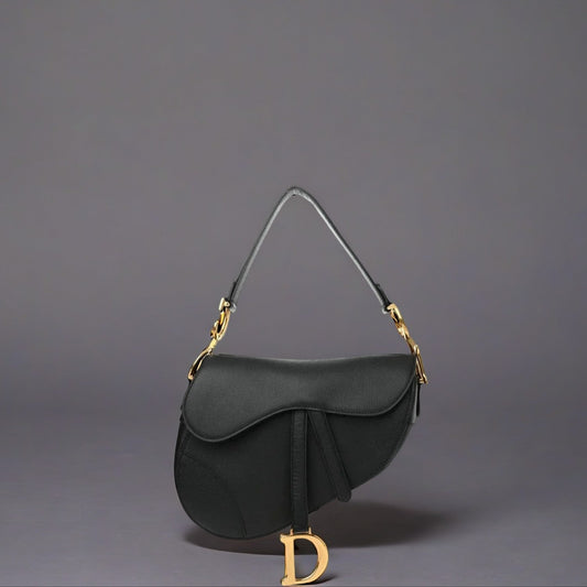 Grained Calfskin Saddle Bag Black