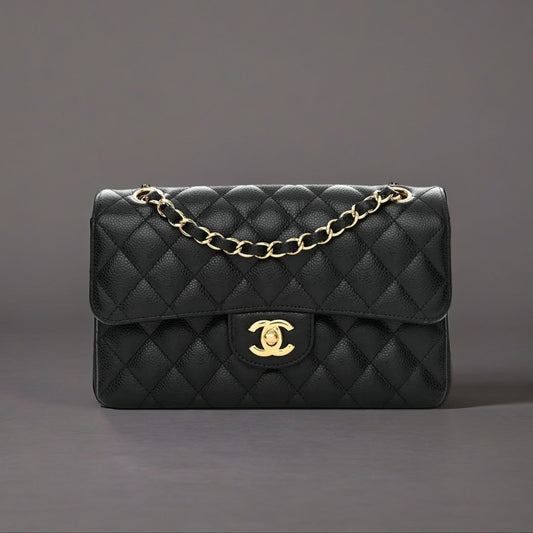 Caviar Quilted Small Double Flap Black