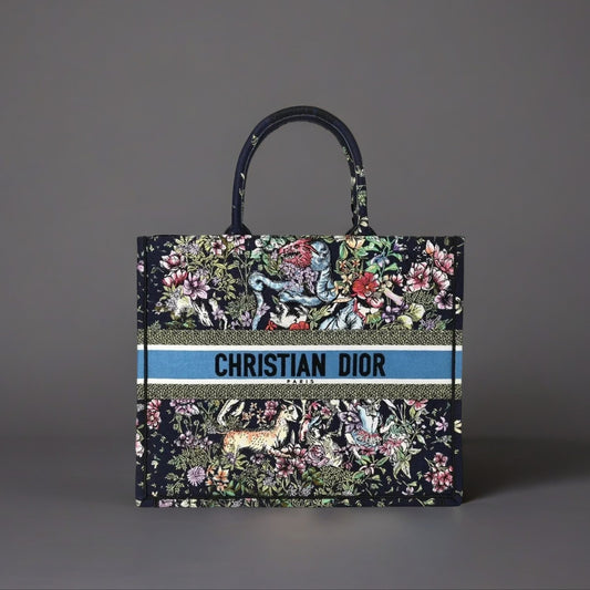 Canvas Embroidered Large D-Constellation Book Tote Blue Multicolor