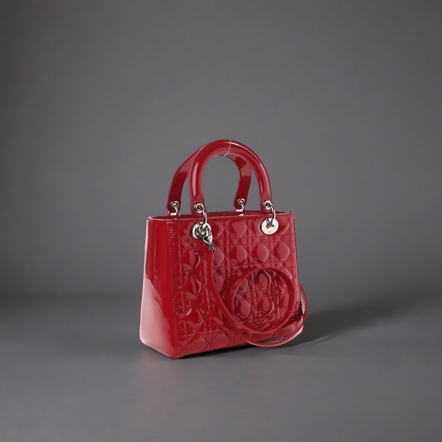 Patent Cannage Medium Lady Dior Red