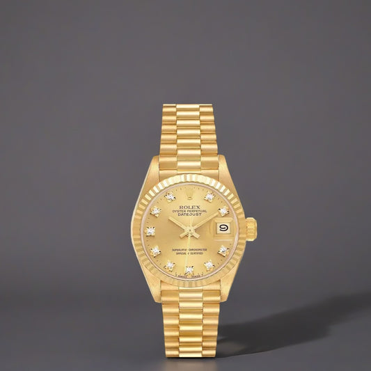 Rolex President 26mm Yellow Gold Diamond Dial Watch