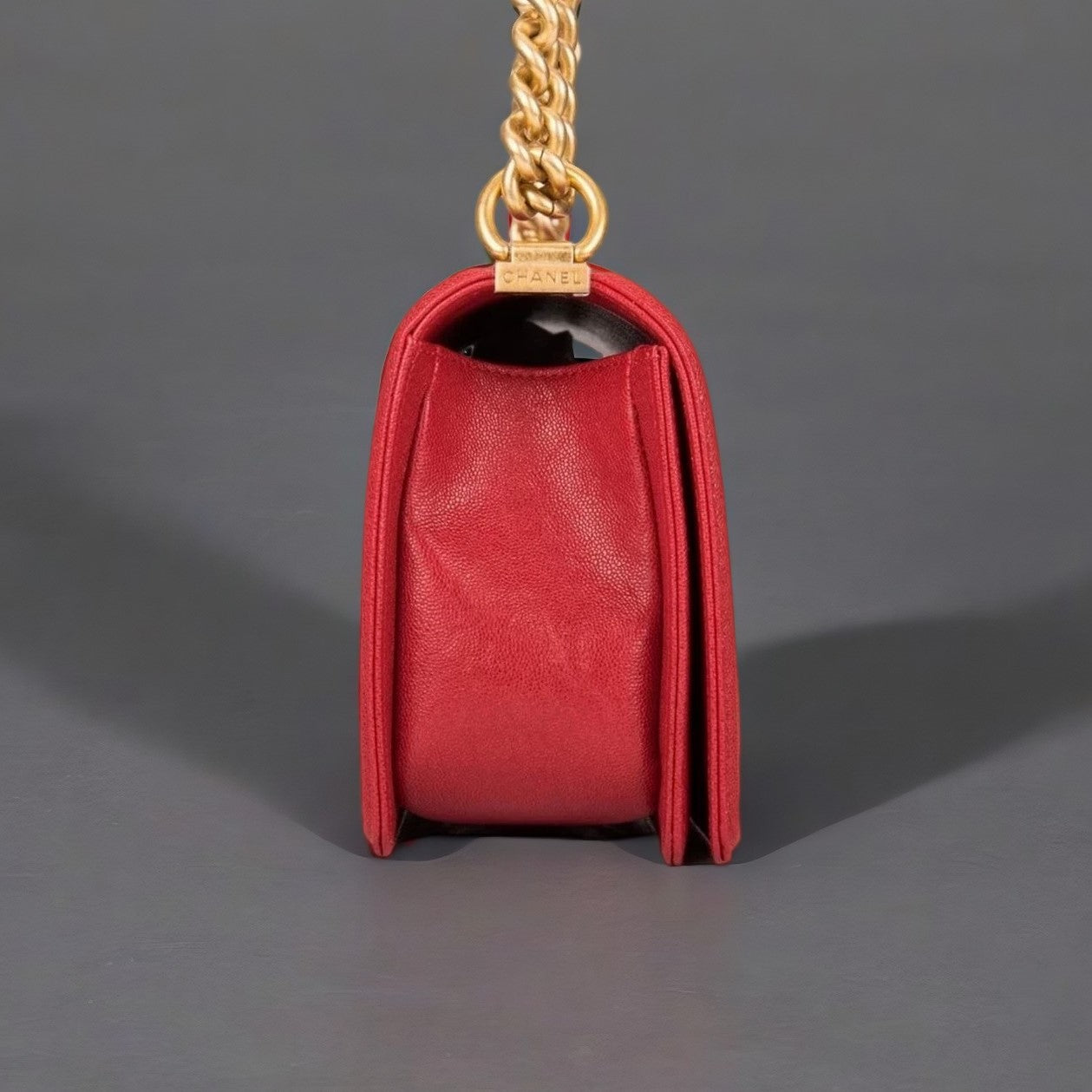 Chanel Red Quilted Caviar Medium Boy Bag Antique Gold Hardware