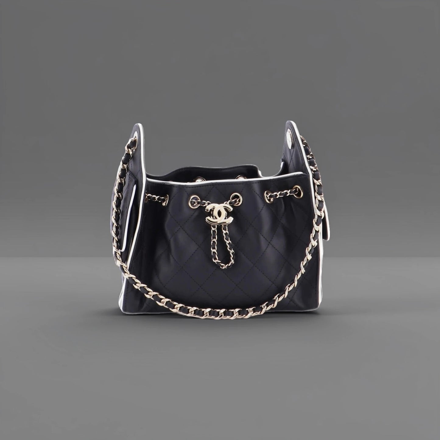 Braided Raffia Calfskin Mini Chanel 25 Handbag Black White