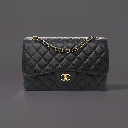 Caviar Quilted Jumbo Double Flap Black