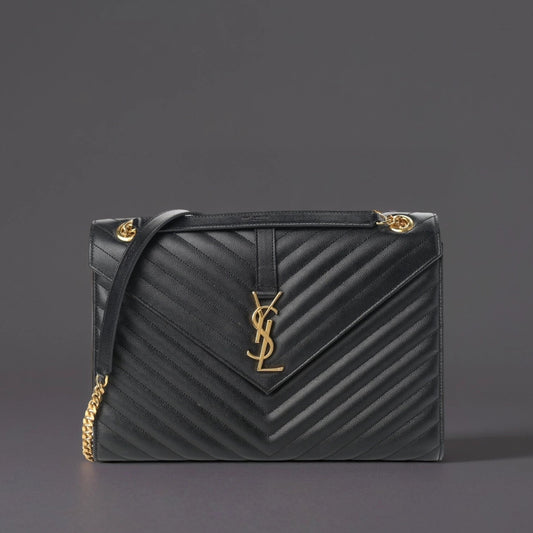 Grain De Poudre Matelasse Chevron Large Monogram Satchel Black