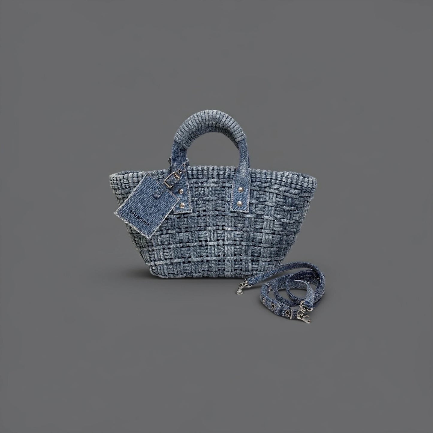 Washed Frayed Denim Braided XS Bistro Basket Blue